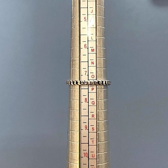 Sterling Silver 925 Dainty Round Blue Lab Created Opal Chain Band Ring Sz 7.25 - Picture 9 of 16